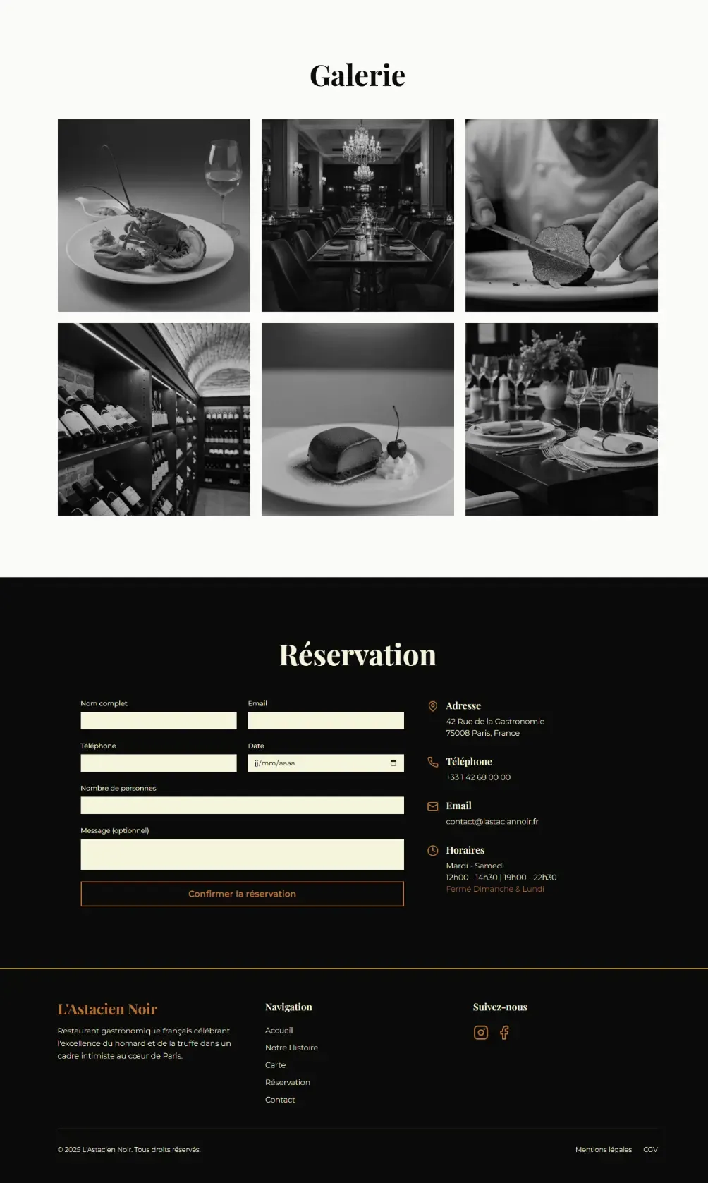 Page contact réalisée par Bracket Corp pour le site internet du restaurant l'Astacien noir