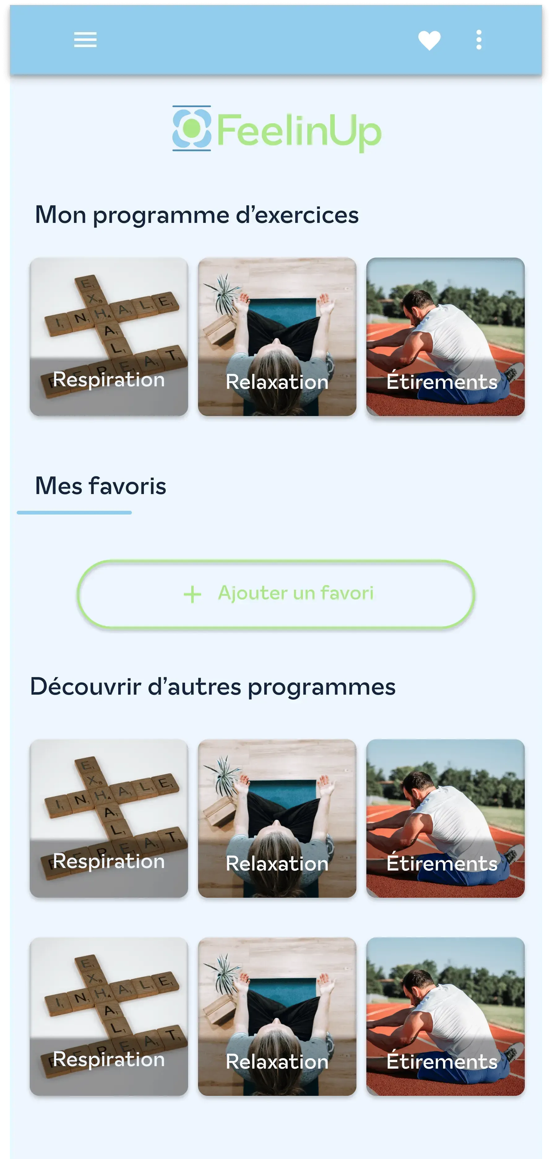Aperçu pleine page du design de la page d'accueil de l'application FeelinUp réalisé par l'agence web Bracket Corp.