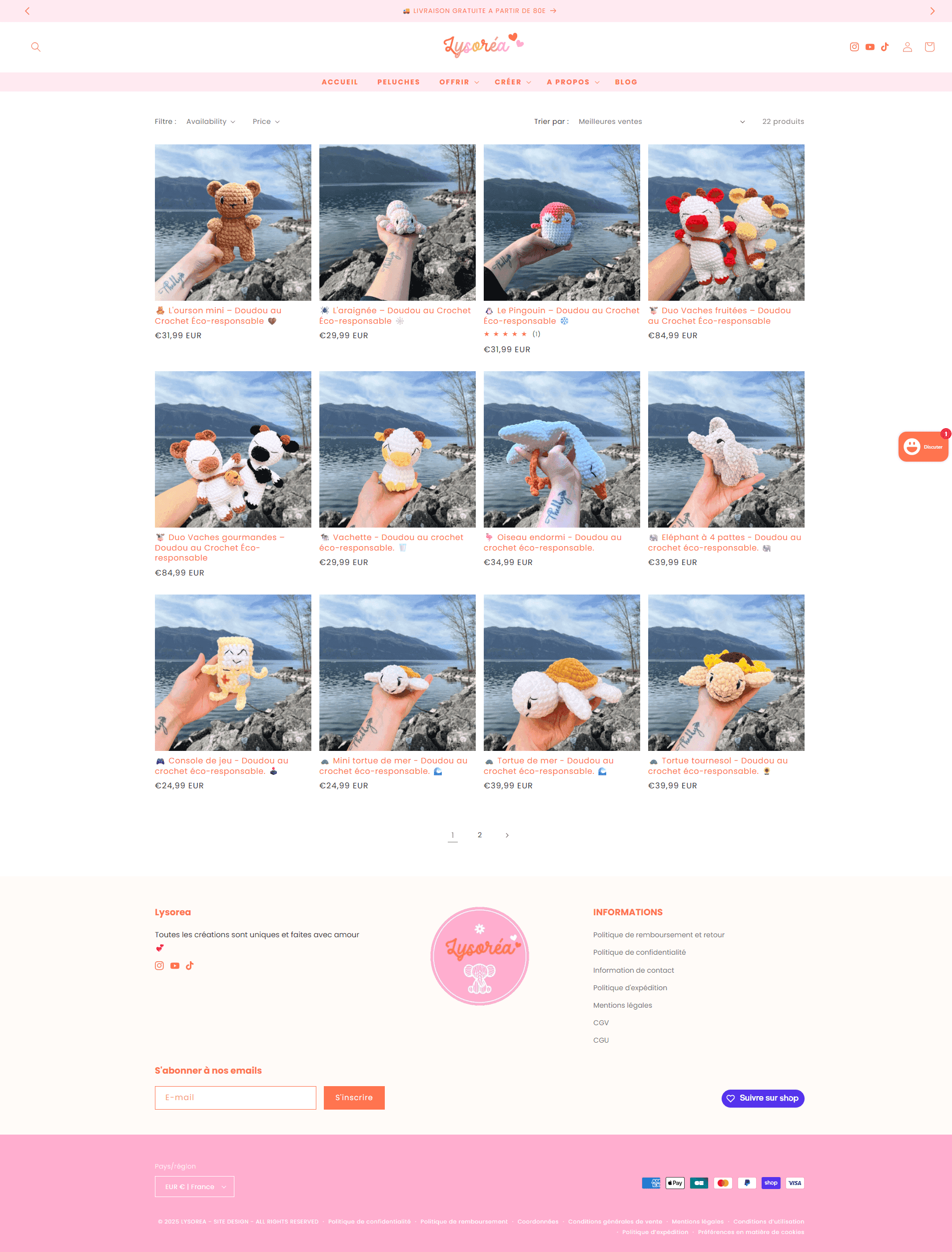Aperçu de la page de produits du site e-commerce lysorea.com développé par l'agence web Bracket Corp.