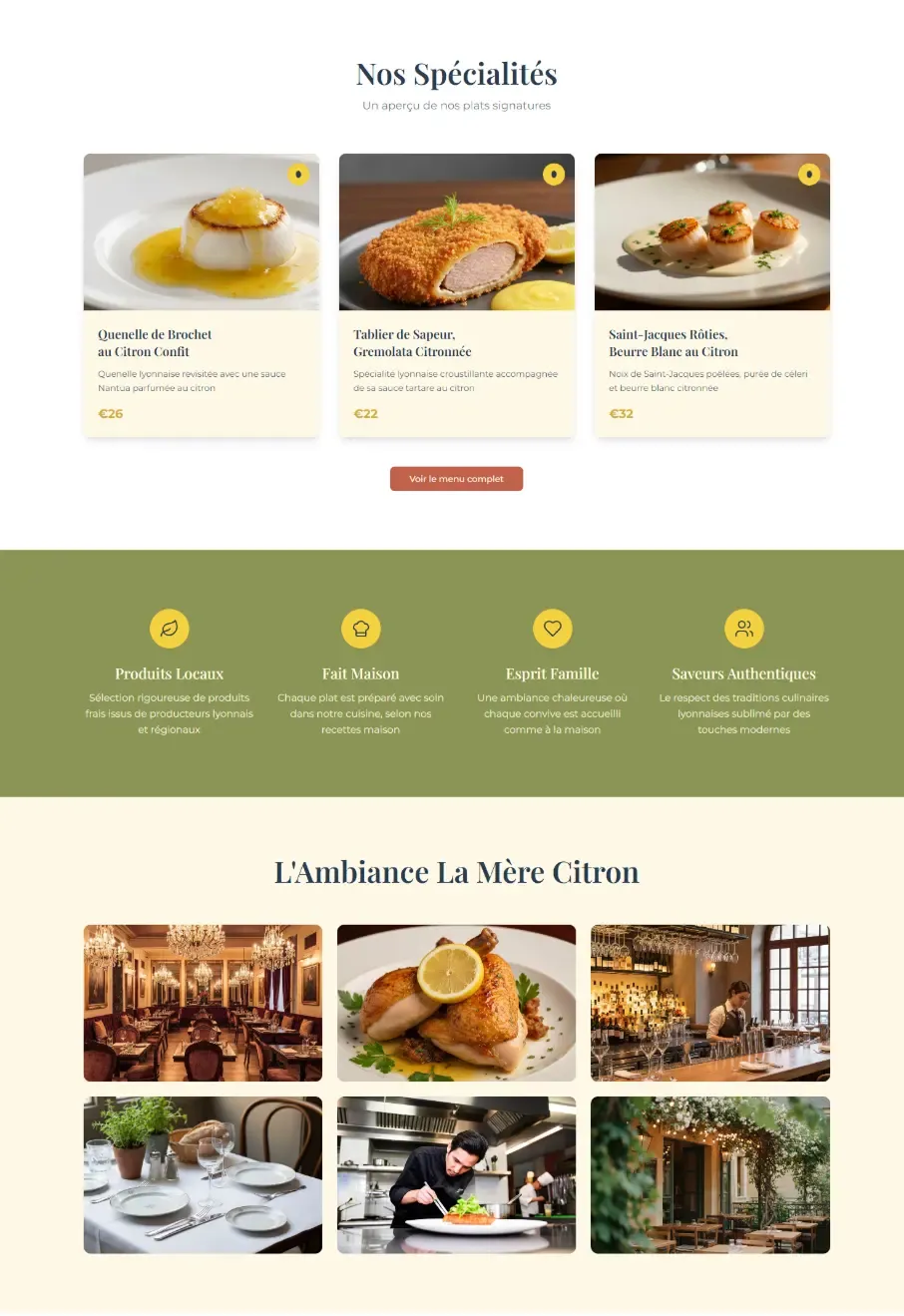 Page service réalisée par Bracket Corp pour le site internet du restaurant la mère citron