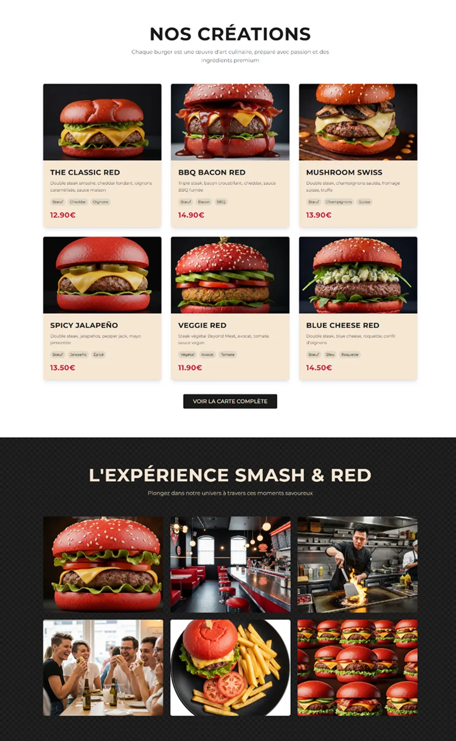 Page menu réalisée par Bracket Corp pour le site internet de Smash & Red