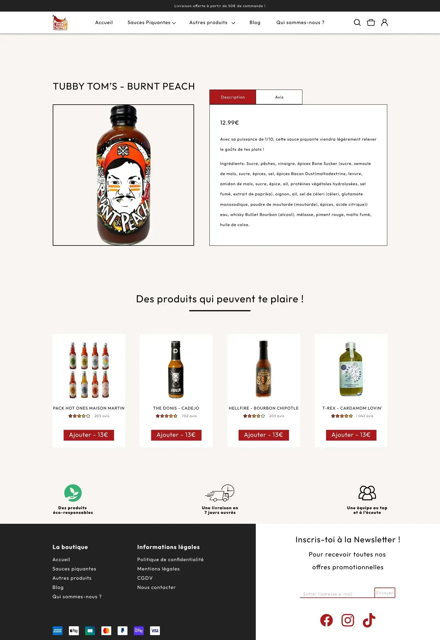 Capture de la fiche d'un produit de la boutique e-commerce Sweet Pepper, imaginée par Bracket Corp