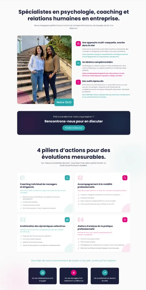 Section notre duo réalisée par Bracket Corp pour une landing page
