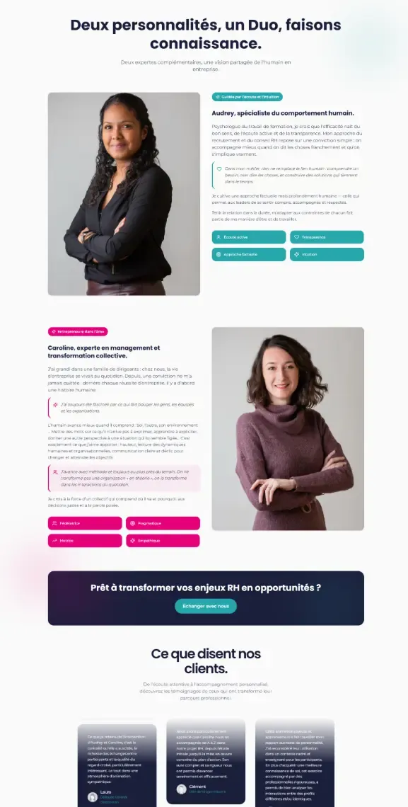 Section à propos réalisée par Bracket Corp pour une landing page