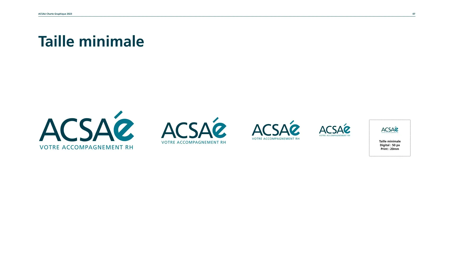 Aperçu des tailles minimales proposées dans le guide de style créé par l'agence web Bracket corp pour le projet ACSAé.